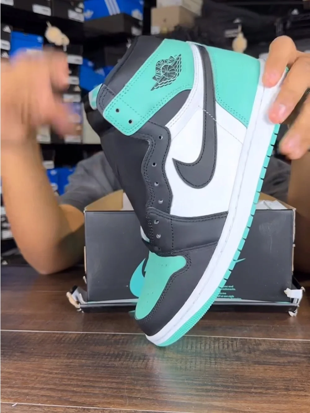 Jordan Air Jordan 1 High Black White Teal Sneakers - Picture 1 of 2